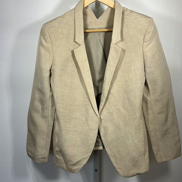 THEYSKENS’ THEORY Women’s Slub Linen/Silk Blend Open Front Blazer Tan Size 2/36 - Picture 2 of 14